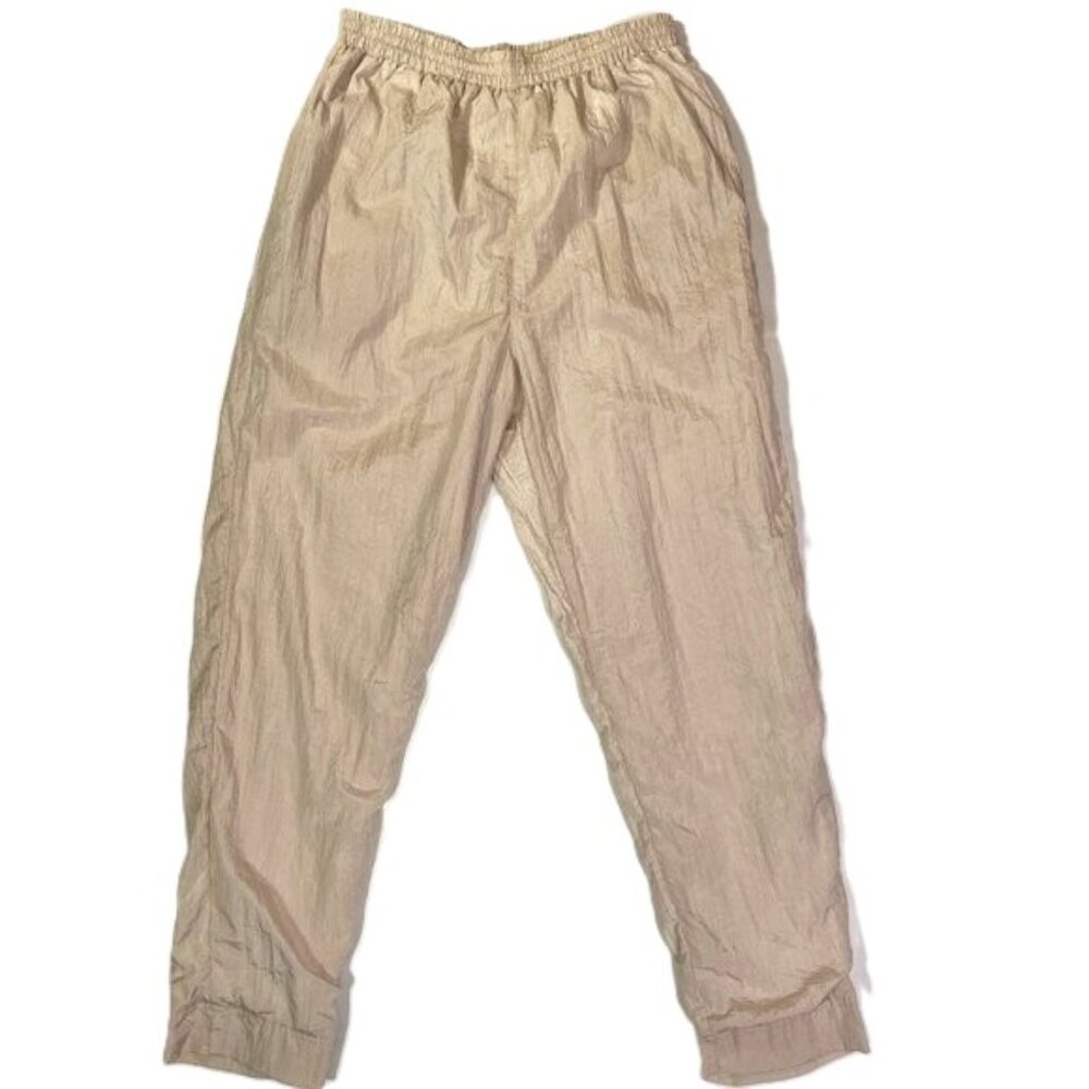 Vintage 90s Lavon Track Pants Shimmer Metallic Gold Tan Nylon Size L